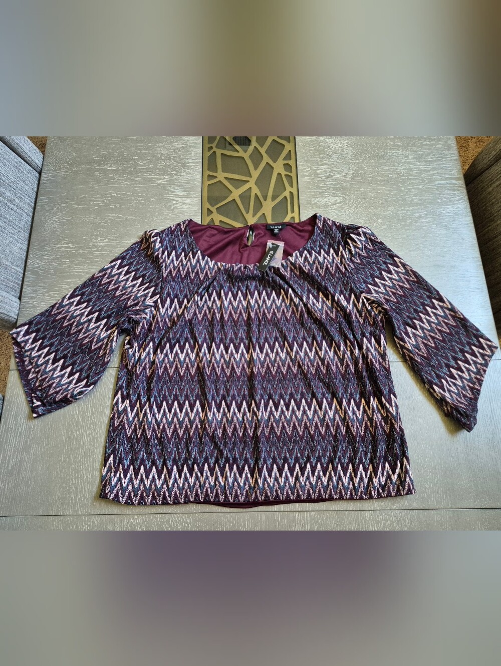 B. Lance Purple Metallic Chevron 3/4 Sleeve Top